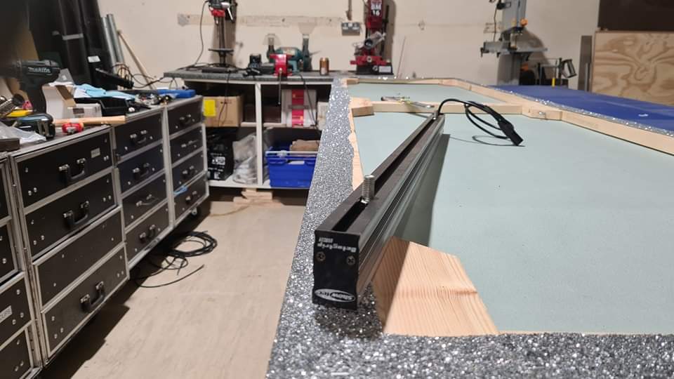 Scenic build in progress on the workshop bench